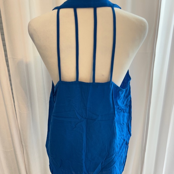 Collective Concepts Cobalt Blue Strappy Halter Lace Embellished Tank Size Medium - Picture 3 of 6
